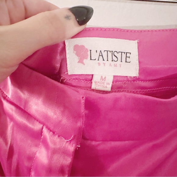 L'Atiste By Amy Wide Leg Satin Hot Pink Pants - Picture 2 of 5